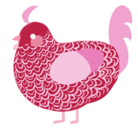 A crimson and pink chicken with a double-lace pattern
