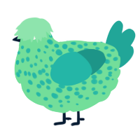 A spring and turquoise chicken with a speckle pattern