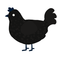 A black and sable chicken with a speckle pattern