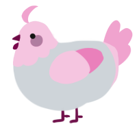 A mist and pink chicken with a head pattern