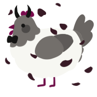 A white and grey chicken with a head pattern