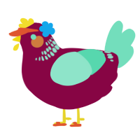 A maroon and mint chicken with a neck-band pattern