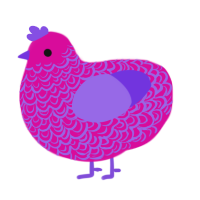 A fuchsia and blurple chicken with a double-lace pattern