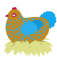 A ochre and sky chicken with a speckle pattern