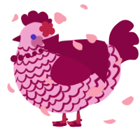 A pink and maroon chicken with a lace pattern