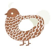 A brown and white chicken with a lace pattern