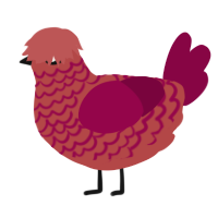 Meatball, a red and maroon chicken with a lace pattern