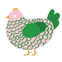 A rose and viridian chicken with a lace pattern