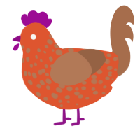 A vermilion and brown chicken with a speckle pattern