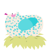 A cream and aqua chicken with a speckle pattern