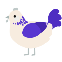 A cream and indigo chicken with a neck-speckle pattern