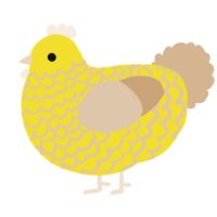A yellow and beige chicken with a lace pattern