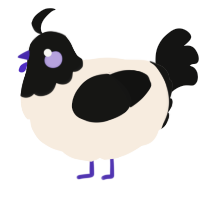 A cream and black chicken with a head pattern