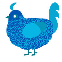 A ultramarine and cerulean chicken with a double-lace pattern