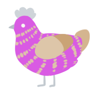 Orchidee, a orchid and beige chicken with a bar pattern