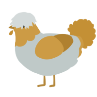 A silver and gold chicken with a head pattern