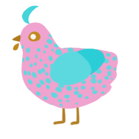 A pink and aqua chicken with a speckle pattern