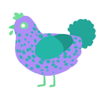 A lilac and turquoise chicken with a speckle pattern