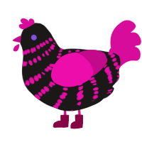 A sable and fuchsia chicken with a bar pattern