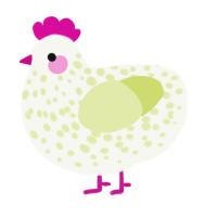 A white and lemon chicken with a speckle pattern