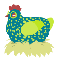 A sea and lime chicken with a speckle pattern
