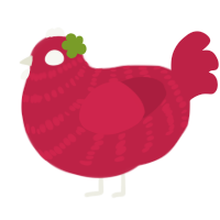 A crimson chicken with a bar pattern