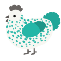 A white and turquoise chicken with a speckle pattern