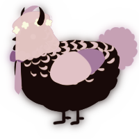 A black and lilac chicken with a half-lace pattern