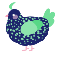 A navy and spring chicken with a speckle pattern