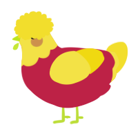 A crimson and yellow chicken with a head pattern