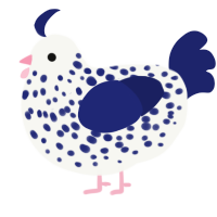 A white and navy chicken with a speckle pattern