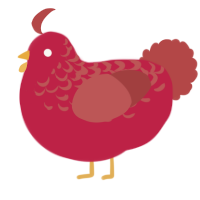 A crimson and red chicken with a half-lace pattern