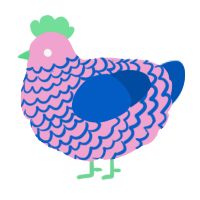 A pink and ultramarine chicken with a lace pattern