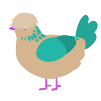 A beige and turquoise chicken with a neck-speckle pattern