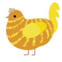 A orange and yellow chicken with a bar pattern