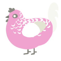 Pretty in Pink, a pink and white chicken with a half-lace pattern