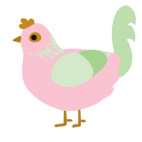 Ross, a rose and gluppy chicken with a neck-speckle pattern