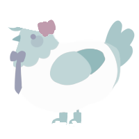 A grey and teal chicken with a head pattern