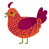 A vermilion and maroon chicken with a lace pattern