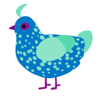 A sapphire and mint chicken with a speckle pattern