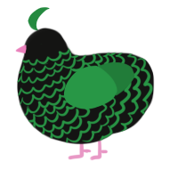 Lizard boi, a black and viridian chicken with a lace pattern