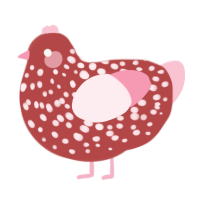 Valentine, a red and rose chicken with a speckle pattern