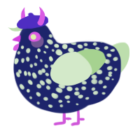 A navy and gluppy chicken with a speckle pattern
