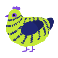 A lime and navy chicken with a bar pattern