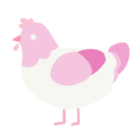 A white and pink chicken with a head pattern