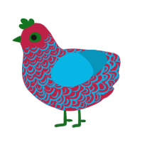 RGB, a crimson and cerulean chicken with a double-lace pattern