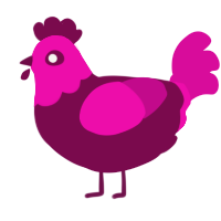 A wine and fuchsia chicken with a head pattern