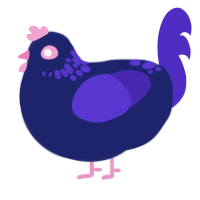 A navy and indigo chicken with a neck-speckle pattern