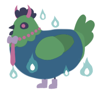 A ultramarine and viridian chicken with a head pattern