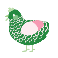 A viridian and rose chicken with a lace pattern